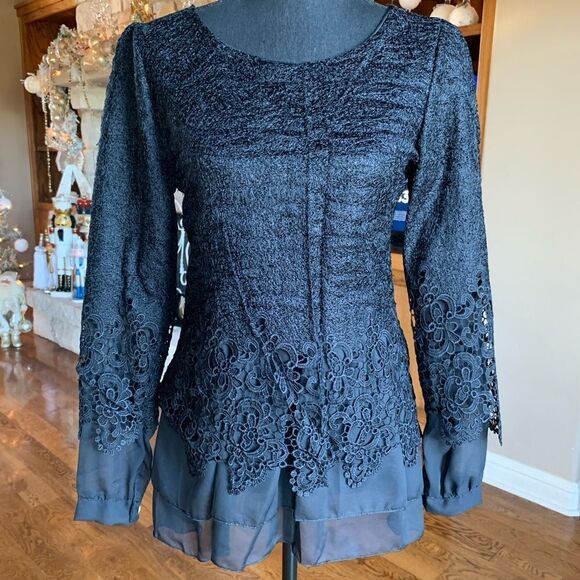Source Unknown Tops - Gothic Black Lace Blouse